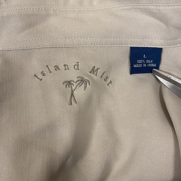 Island Mist Men Large Beige Silk L/S Casual Button Beach Shirt Luxury Resortwear - Picture 4 of 7